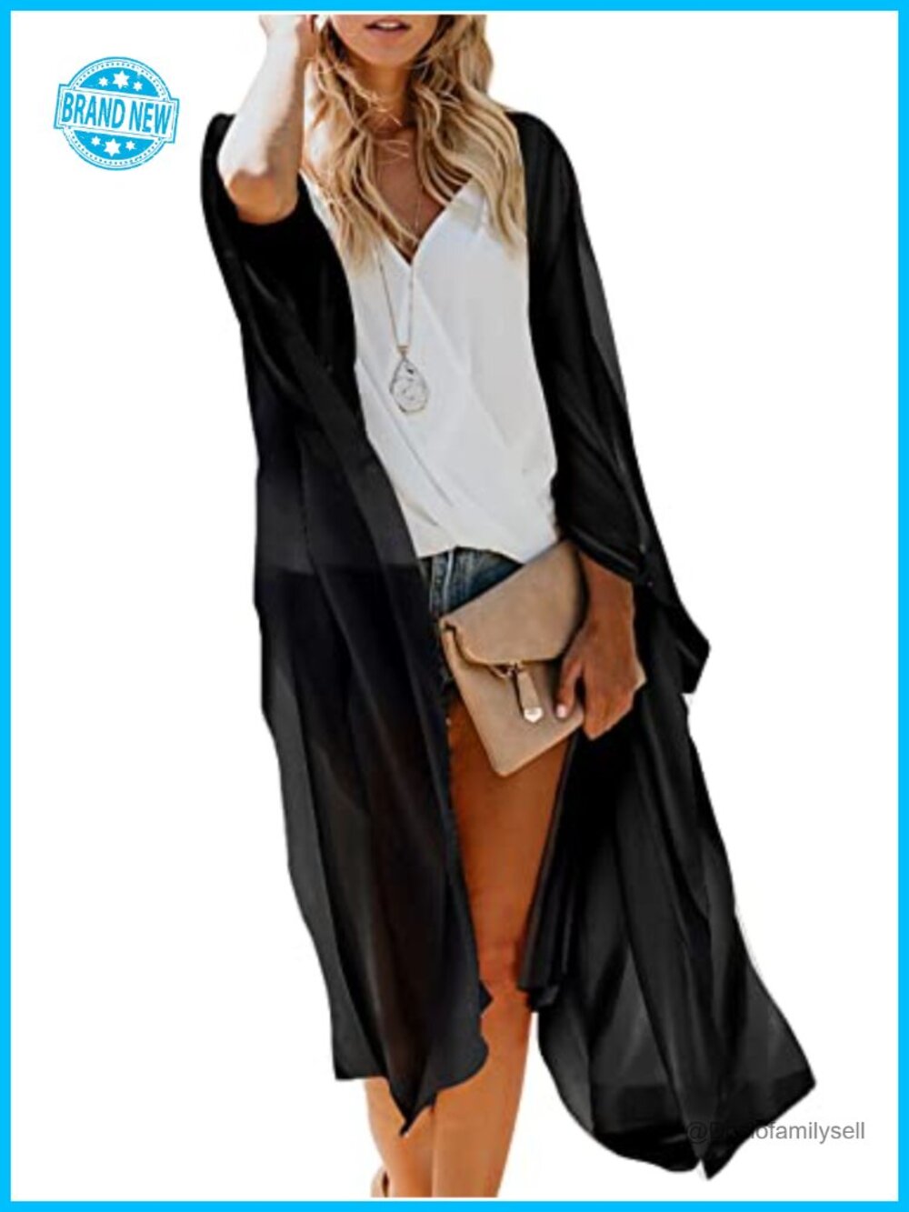 Women's Long Chiffon Kimono Beach Cover Up Lightweight Cardigan